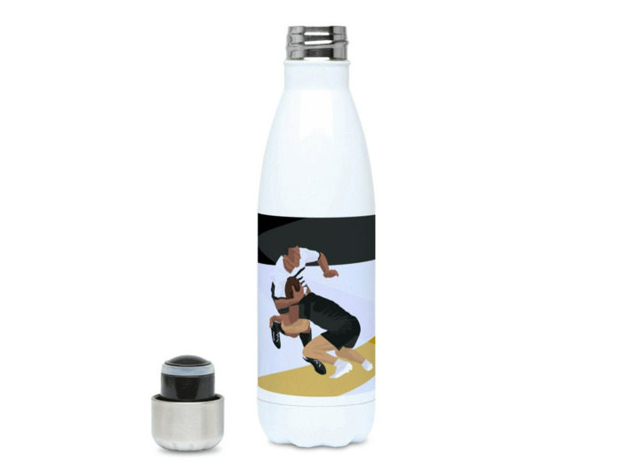 Gourde isotherme "Rugby noir et jaune" - Personnalisable