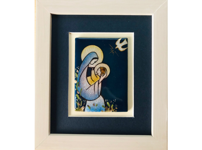 CADRE gris avec Vierge Assise 18x20cm - EMAUX DU LIBAN-