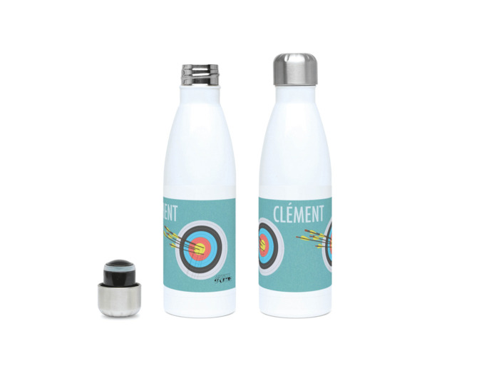 Gourde isotherme de tir à l'arc "La cible bleue" - personnalisable