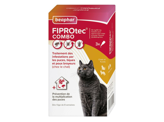 Pipettes Fiprotec Combo antiparasitaire pour chat et furet - 3 pipettes