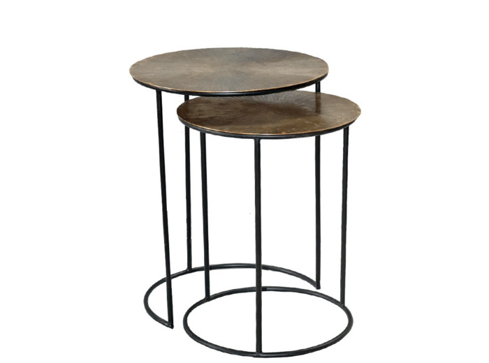 Ensemble de 2 tables basses aluminium doré noir 59x46cm