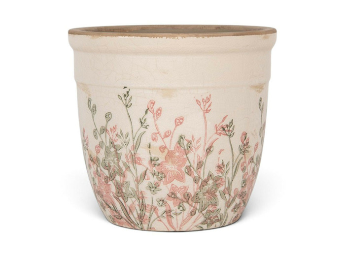 Pot de fleurs céramique beige 18x18x17cm