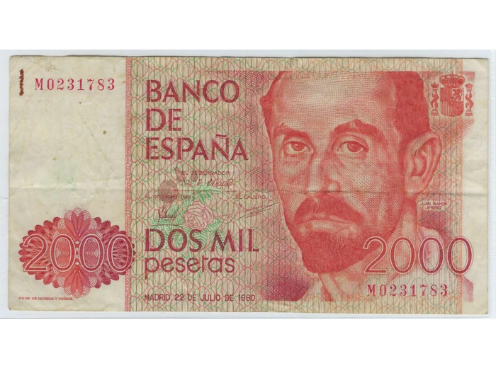 ESPAGNE 2000 PESETAS 22 JUILLET 1980 SERIE M TTB-
