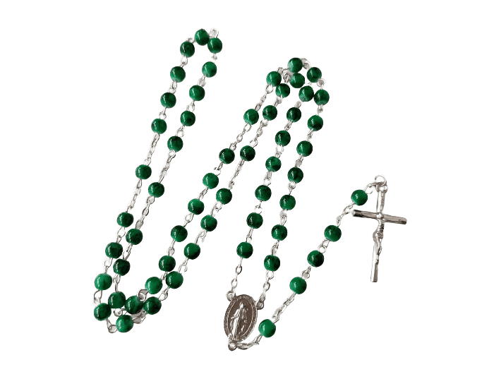 Chapelet en verre Chaîne Argentée - VERT