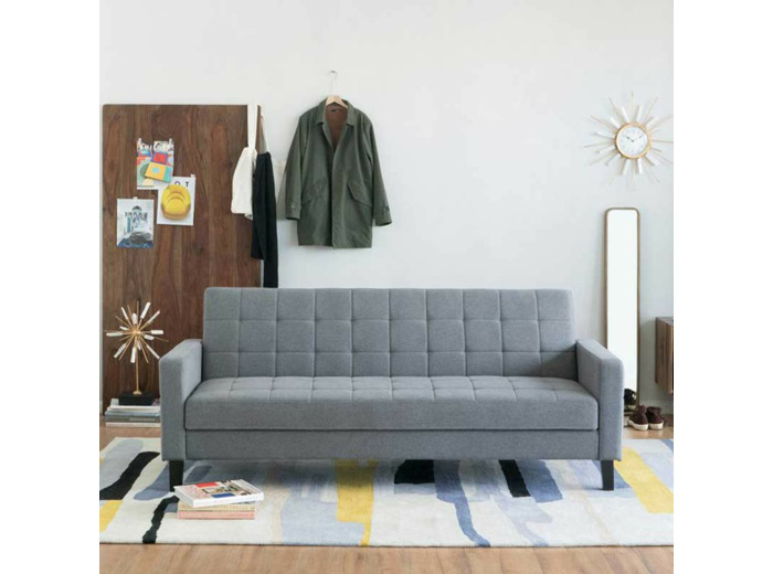 Canapé convertible en tissu gris 184x114x28cm