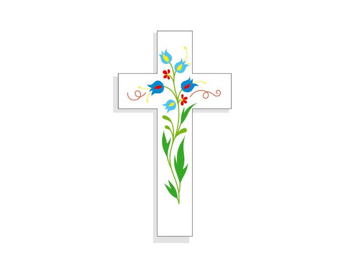 Croix Amour 14,5x8cm Fleurs bleues