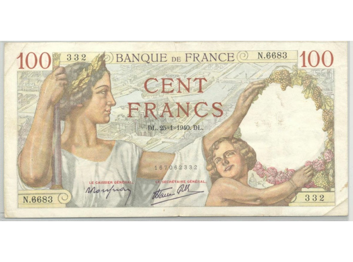 FRANCE 100 FRANCS SULLY SERIE N.6683 25-1-1940 TTB