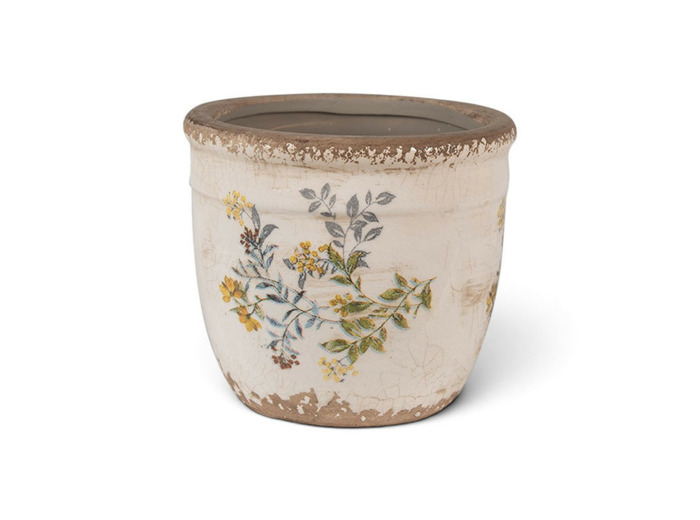 Pot de fleurs d'intérieur beige et  jaune en céramique fleurs 13x11 cm