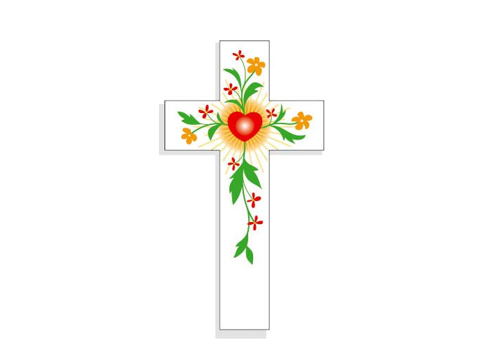 Croix Amour 14,5x8cm Coeur Fleurs Oranges