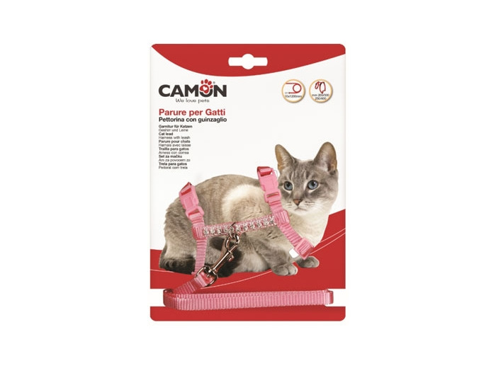 Harnais + laisse en nylon avec strass pour chat - 1,2m de long