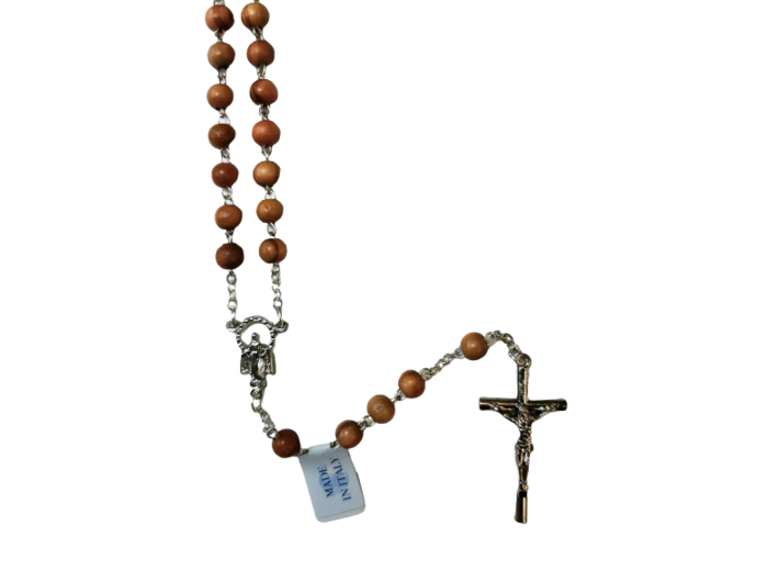 Chapelet OLIVIER grain ROND chaine et croix argentées + boite
