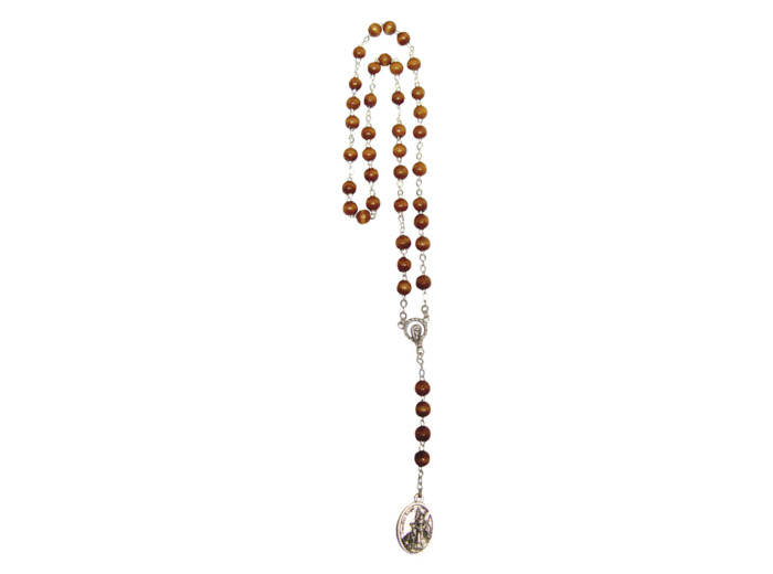 Chapelet Perles Bois Sur Chaine Argentée - SAINT MICHEL