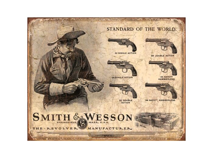 Plaque métal Western - Smith et Wesson - 30 x 40cm.