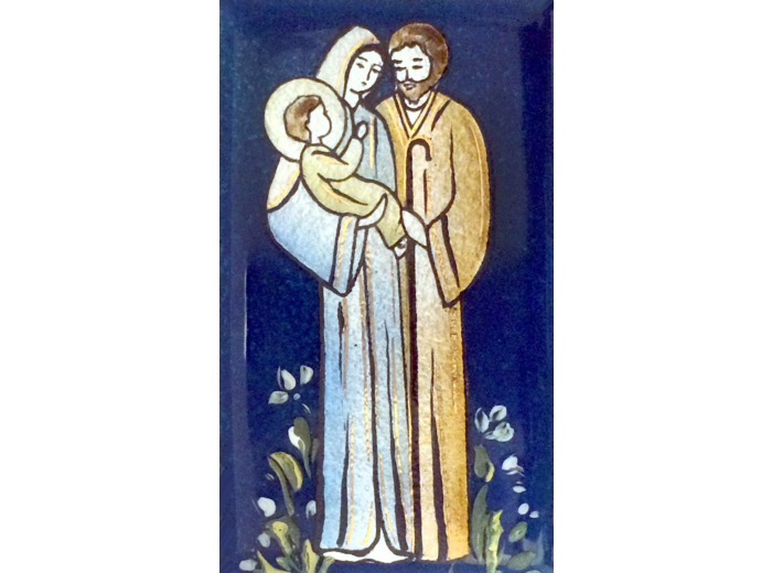 Sainte Famille bleu 9,5X5,5cm - EMAUX DU LIBAN