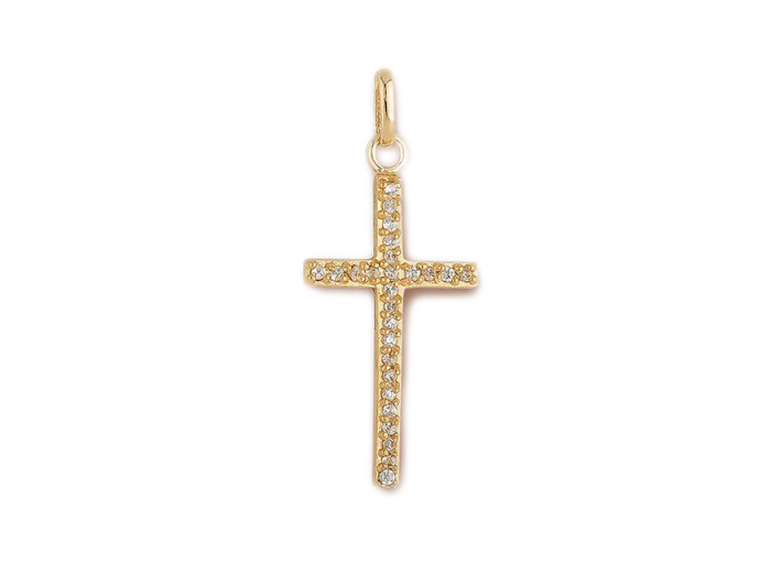 Croix en Plaqué Or 25mm + STRASS en Oxyde de Zirconium