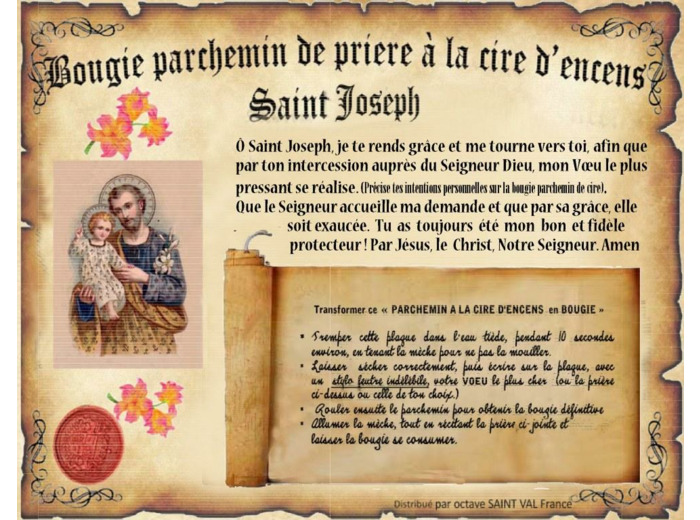 Bougie parchemin de cire à l'encens Saint Joseph