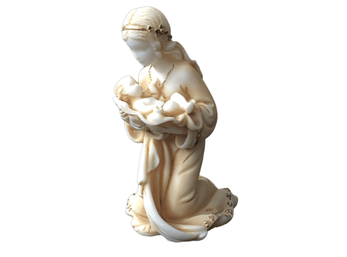 Vierge à l'Enfant - Statue en albâtre 10cm -Beige et Or