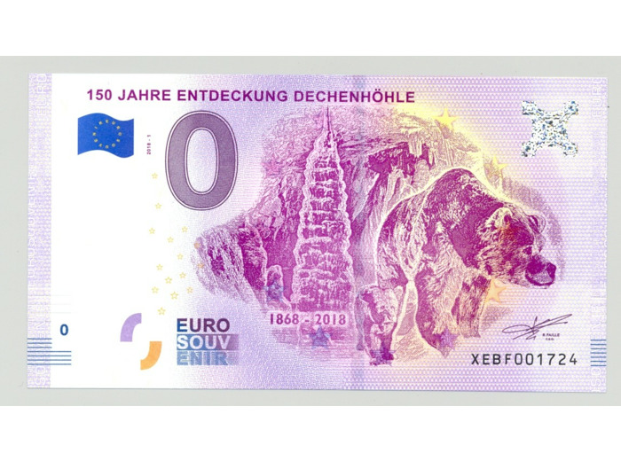 ALLEMAGNE 2018-1 150 JAHRE ENTDECKUNG DECHENHOHLE BILLET SOUVENIR 0 EURO