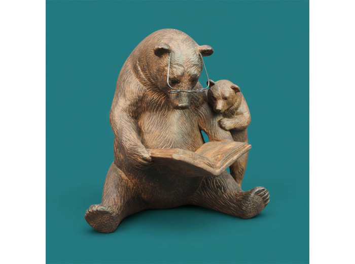 Statuette Ours et Ourson liseurs résine 18x16x20cm