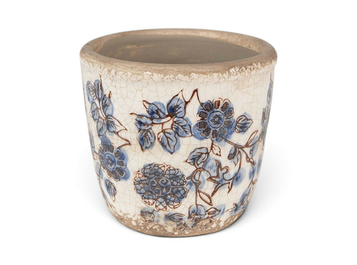 Pot de fleurs intérieur céramique beige bleu 12x12x13cm