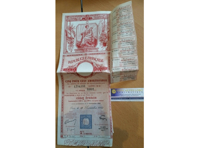 DETTE PUBLIQUE 5% AMORTISSABLE EN 60 ANS 01/11/1940