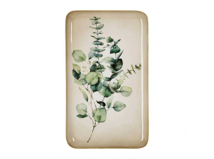 Plateau eucalyptus vert doré métal 15x26x26cm