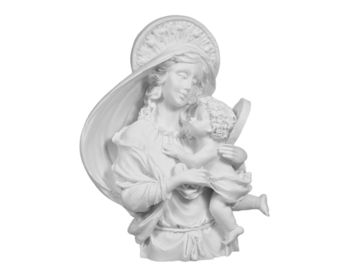 Vierge à l'Enfant BUSTE- Statue en albâtre 16cm - Blanc