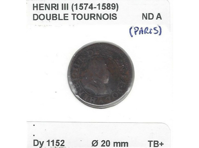 HENRI III (1574-1589) Double tournois ND A Paris TB+ 3gr13