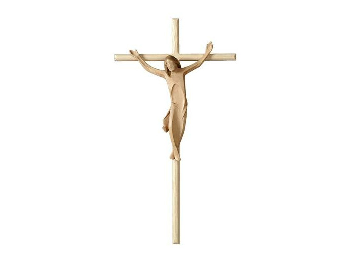 Christ en bois 2 tons 10cm  sur croix bois clair 25cm