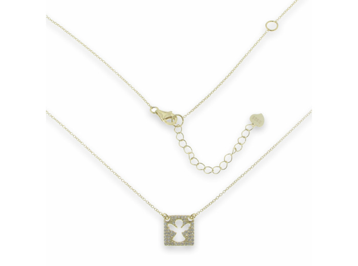 Collier Argent 925 Paqué Or - Pendentif ange découpé + zirconiums