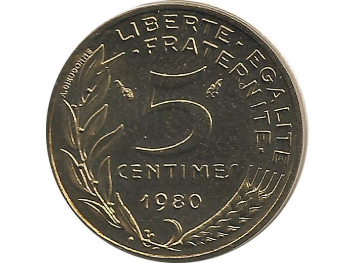 FRANCE 5 CENTIMES LAGRIFFOUL 1980 FDC