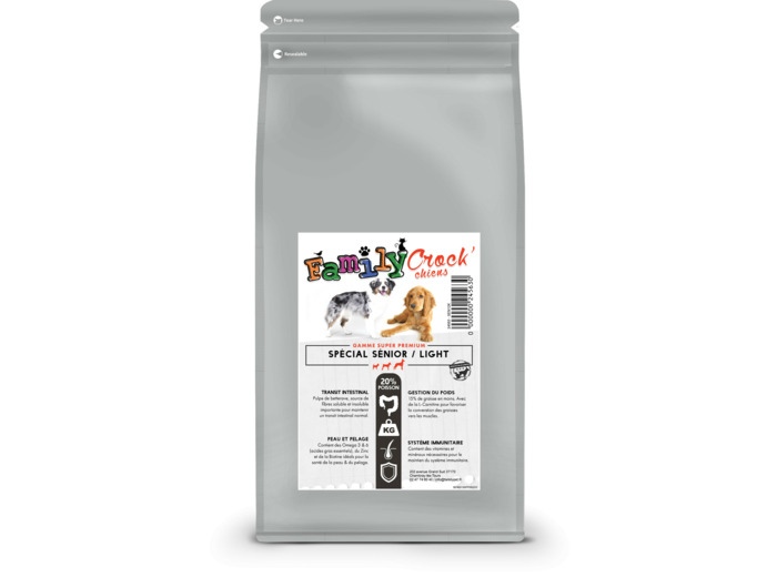 Croquettes SUPER PREMIUM poisson & riz chiens senior/light - 12kg