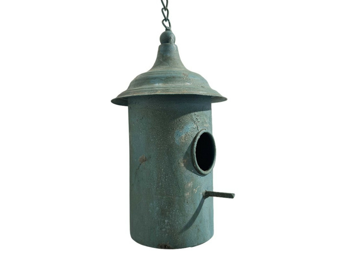 Nichoir oiseaux à suspendre vintage bleu 11x24cm