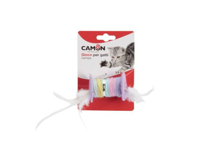 Jouet "Bobine + plumes" pour chat - 5cm