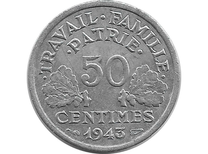 FRANCE 50 CENTIMES BAZOR 1943 B TTB+