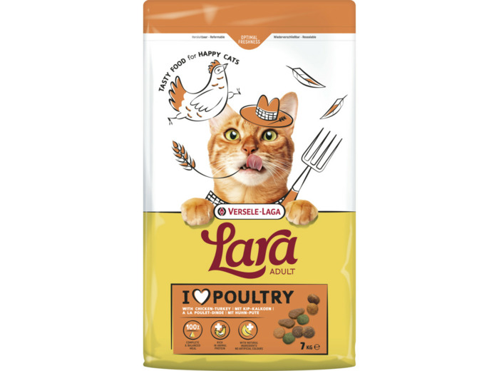 Croquettes LARA, Poulet & Dinde pour chats adultes - 7KG