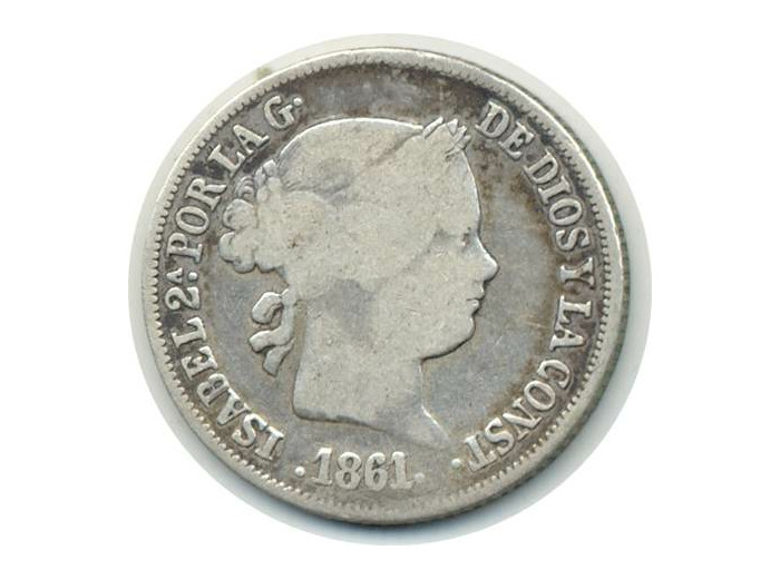 ESPAGNE 2 REALES 1861 Madrid (étoiles 6 pointes) ISABEL II TB+ (W606.2)