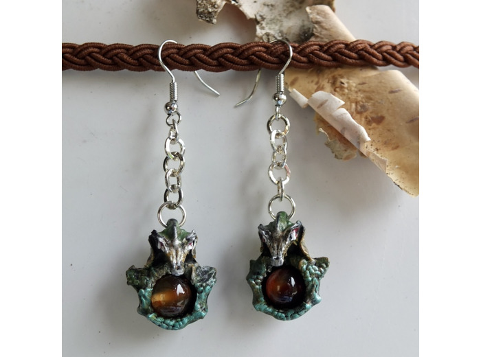 Boucles d'oreilles "Dragon" pierre naturelle Agate