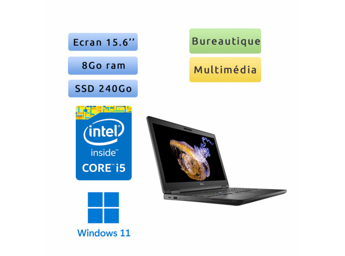 Dell Latitude 5590 - Windows 11 - i5 8Go 240Go SSD - 15.6 - Webcam - Ordinateur Portable PC