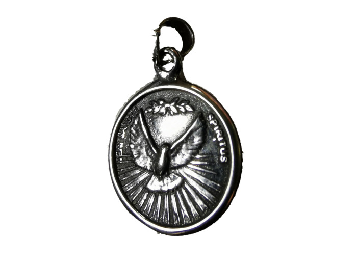 Médaille 18mm en Argent 925 Oxydé - SAINT ESPRIT / ALPHA OMEGA