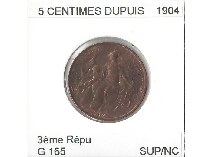 FRANCE 5 CENTIMES DUPUIS 1904 SUP/NC