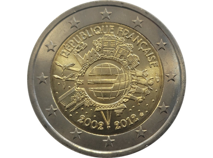 FRANCE 2012 2 EURO COMMEMORATIVE 10 ANS DE L'EURO SUP