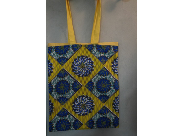 SAC TOTE BAG JAUNE ET BLEU GRANDES ET PETITES ANSES 46*38 CM