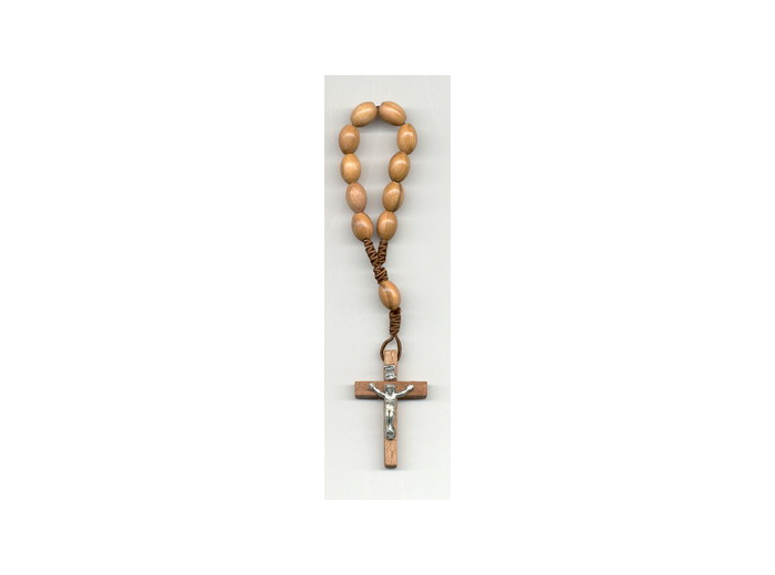 Dizainier olivier sur corde grain oval-croix bois +Christ argenté