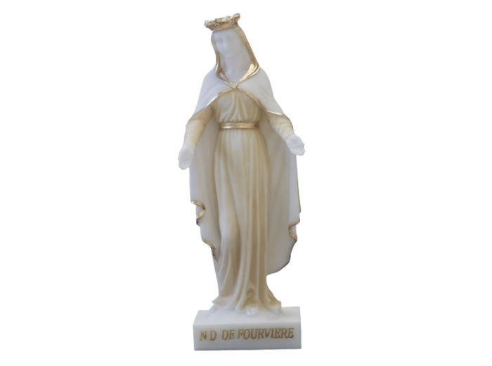ND de Fourvière - Statue en albâtre 25cm -Beige et Or