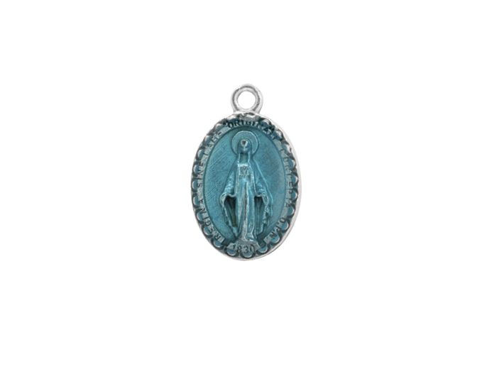 Médaille argentée 15x10mm- Résine bleue- MIRACULEUSE