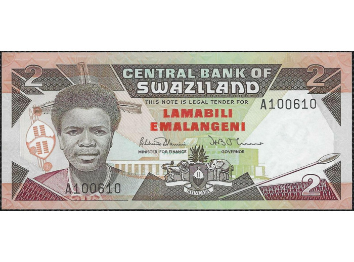 SWAZILAND 2 EMALANGENI Non daté (1987) Série A signature 4 NEUF (W13a)