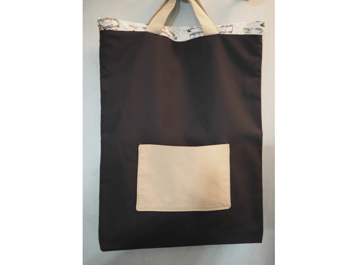 SAC TOTE BAG NOIR EXT TISSU INSTRUMENTS DE MUSIQUE INTERIEUR