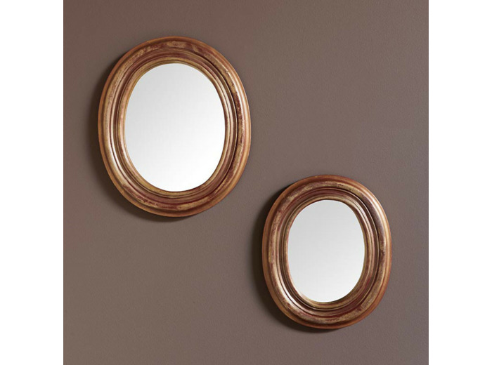 Duo 2 Miroirs Ovales Or Bois de Manguier 36x30cm