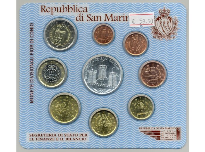 SAINT MARIN 2005 SERIE 8 MONNAIES + 5 EURO ARGENT B.U